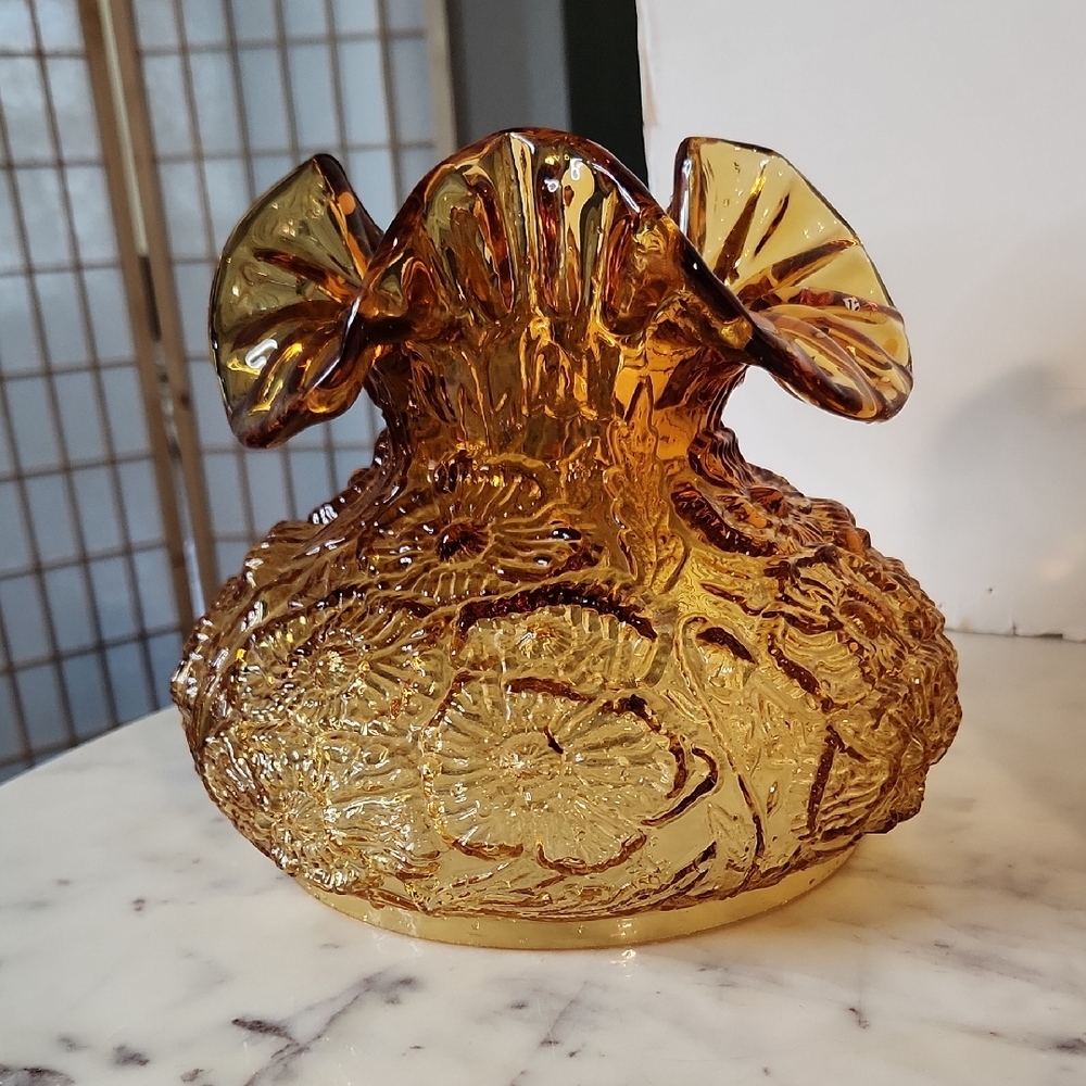 Fenton Poppy Amber Gold Glass Lamp Shade RARE - Picture 2 of 9